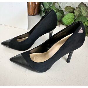 Guess Womens Black Suede & Faux Leather Pointed Toe High Heels Size 7M